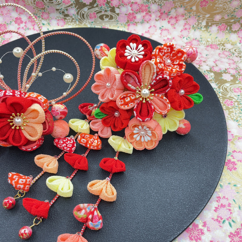 七五三髪飾り 7歳 赤系つまみ細工 かんざし 〜美波〜 通販 8156749