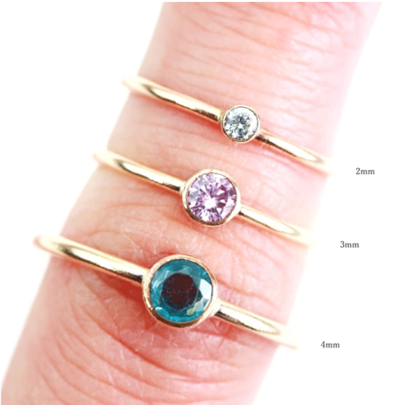 ベゼルリング ２本セット／14kgf  1.0mm幅 選べる天然石／マイナス号対応　ピンキー 14枚目の画像