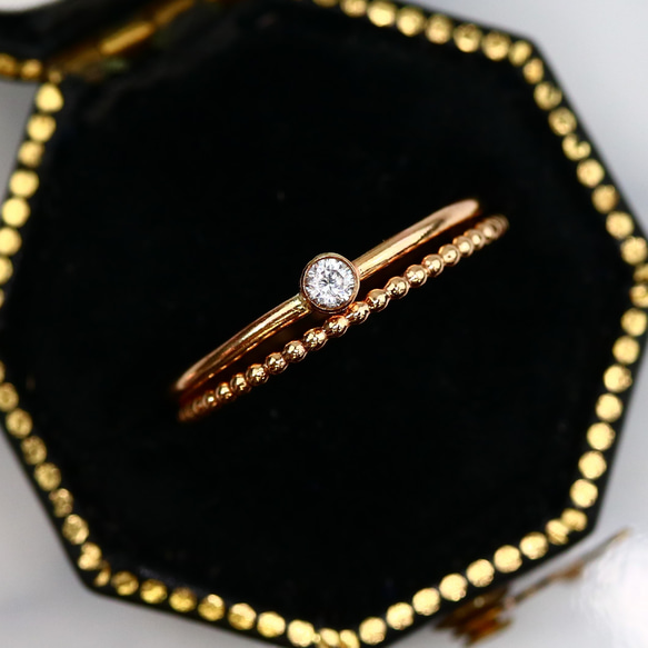 ベゼルリング ２本セット／14kgf  1.0mm幅 選べる天然石／マイナス号対応　ピンキー 16枚目の画像