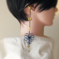 梅雨を彩る紫陽花×傘イヤーカフ チェーン連結ハンドメイドアクセサリー