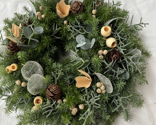 サイズ選べる】フレッシュグリーンのクリスマスリース〜white brown