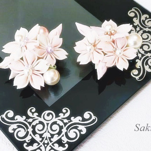 つまみ細工　帯留め　帯飾り　七五三　成人式　花魁　着物　振り袖　金　パール つまみ細工 帯留め 帯飾り 七五三 成人式 金 花魁 振り袖 着物 帯