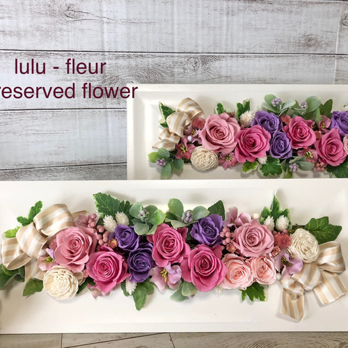 プリザーブドフラワー 壁にも掛けれる ホワイトフレーム 40㎝ クリア