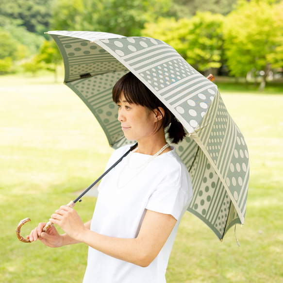 北欧 暮らしの道具店ストライプ柄 長傘 バンブーハンドル 2025新作