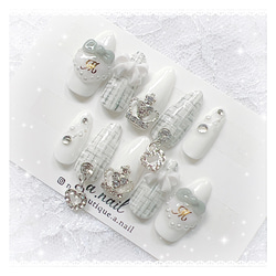 好きなイニシャルが選べる♡グレー系 ツイード柄 チャーム リボン