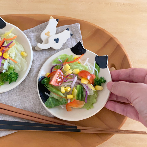 選べる猫の小皿2枚＆箸置き2個セット 三毛・ハチワレ・白猫から自由に