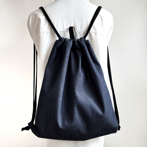 大人も使える 大きめナップサック／インディゴデニム／A4対応・2サイズ