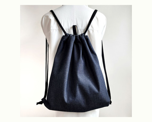 【希少レア】デニム ナップサック リベット プリント ネイビー インディゴ 青 ナップサック／インディゴデニム／2サイズ（KIDS・LARGE）A4対応・日本