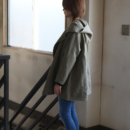 厚手ベルギーリネンの男女兼用フーテッドコート H75 01106 コート