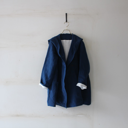 厚手ベルギーリネンの男女兼用フーテッドコート H75 01106 コート