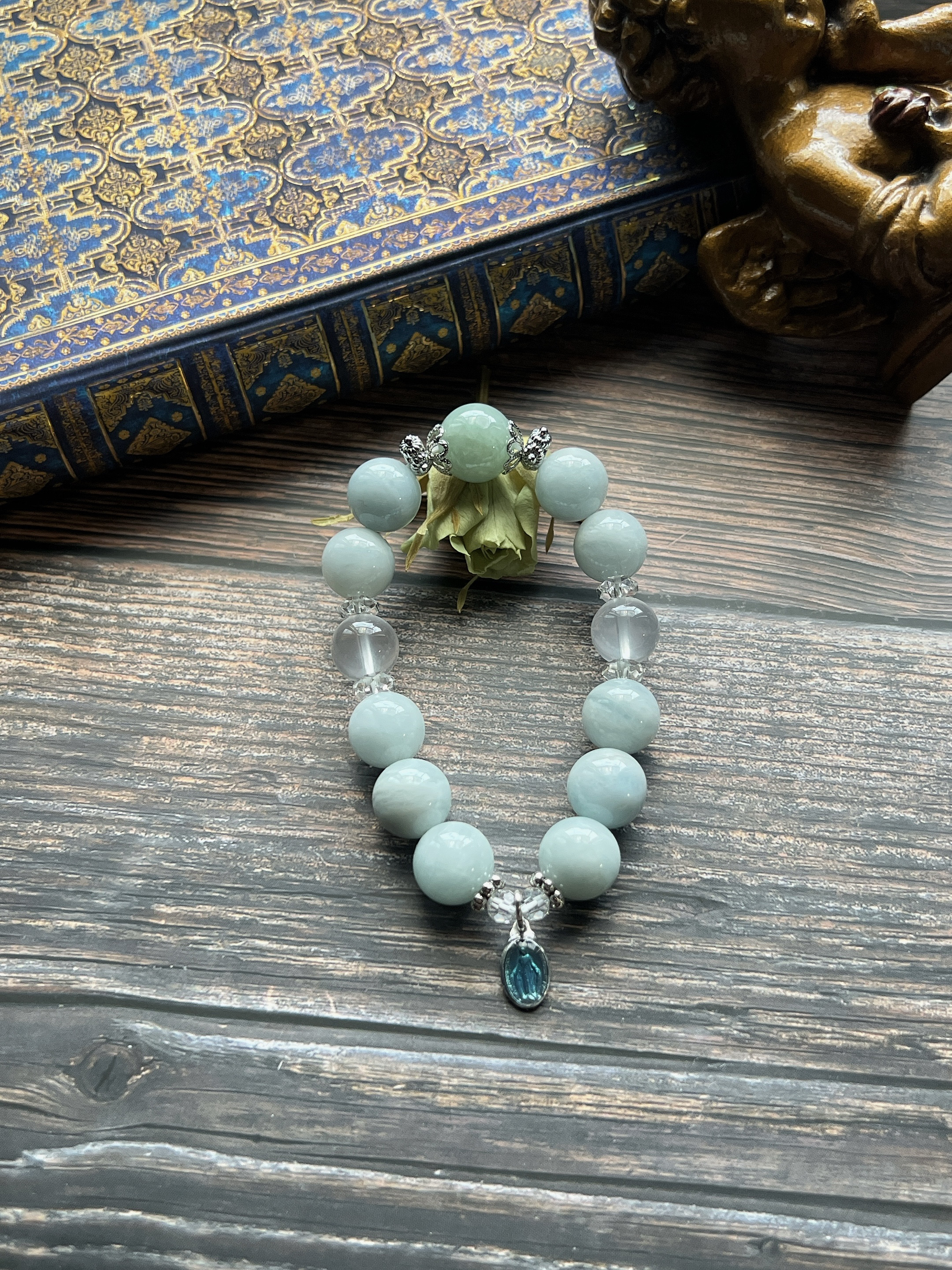 不思議のメダイ 翡翠 アクアマリン  ブレスレット 聖マリア イエスキリスト クリスマス