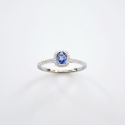 天然橢圓形藍寶石 微鑲鑽石 純 18K 金戒指 第1張的照片