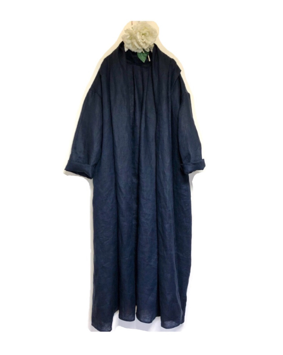 シンプルなリネンコート　(濃紺) カラー変更可