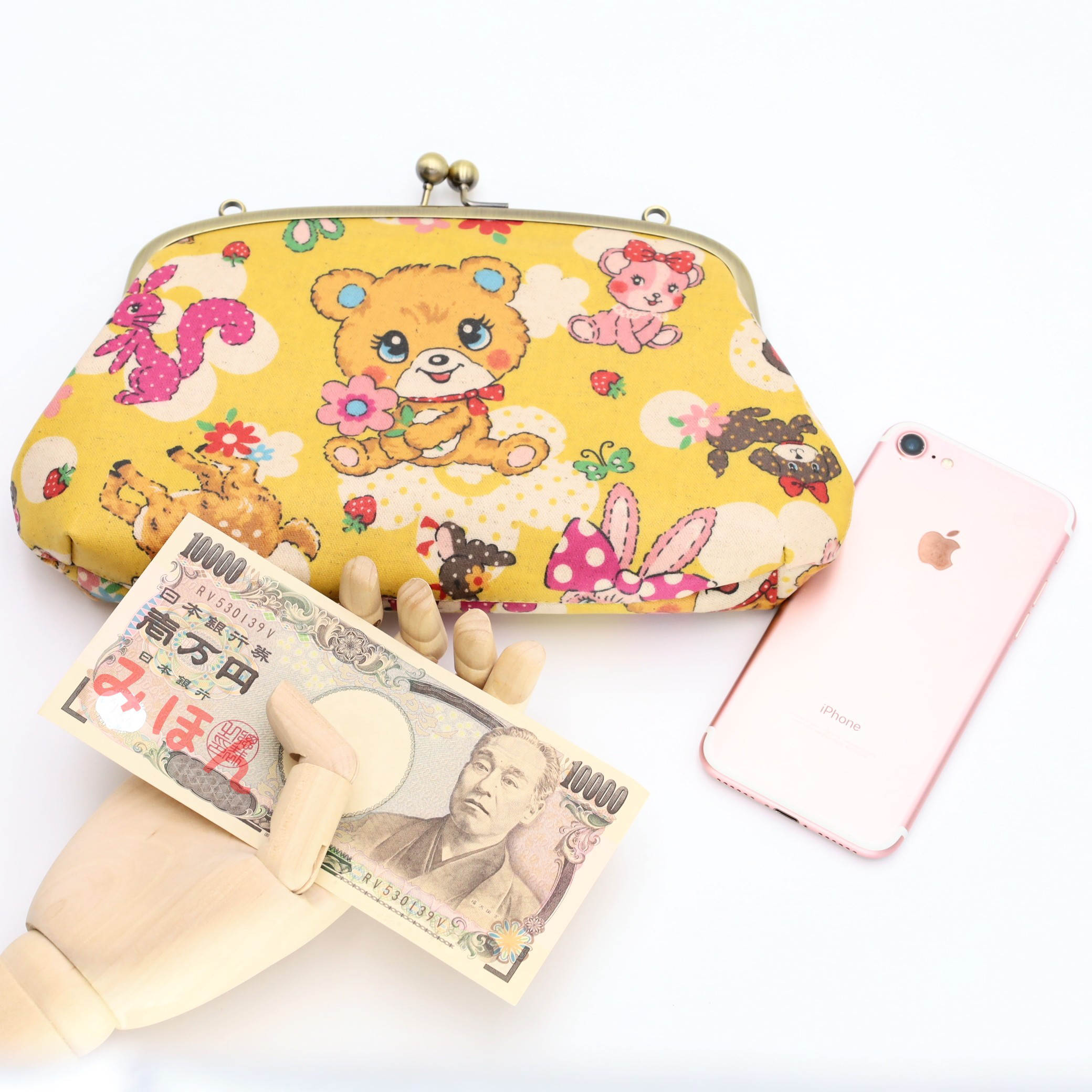 親子がま口　長財布　防水・撥水ラミネート素材のポーチ　レトロ　ハニーチューン　オレンジ　がまぐちポーチ　スマホポーチ