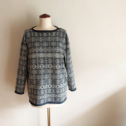 『再販・受注製作』フェアアイルの編み込み模様セーター＊メランジネイビー　ラムウール　モヘア　アルパカ 2枚目の画像