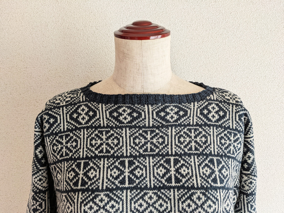 『再販・受注製作』フェアアイルの編み込み模様セーター＊メランジネイビー　ラムウール　モヘア　アルパカ 3枚目の画像