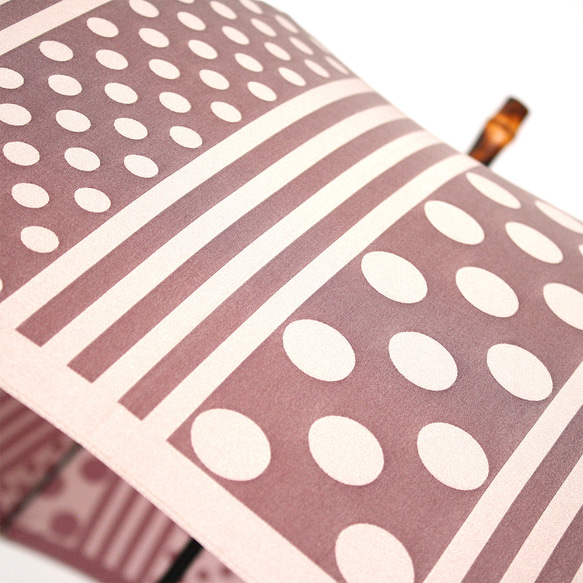 【晴雨兼用折りたたみ傘】kirie ドットとストライプ アンティークボルドー 