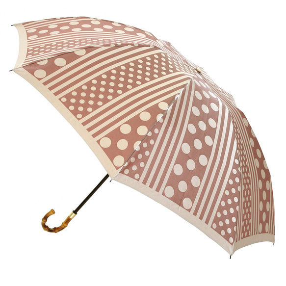 【晴雨兼用折りたたみ傘】kirie ドットとストライプ アンティークボルドー 