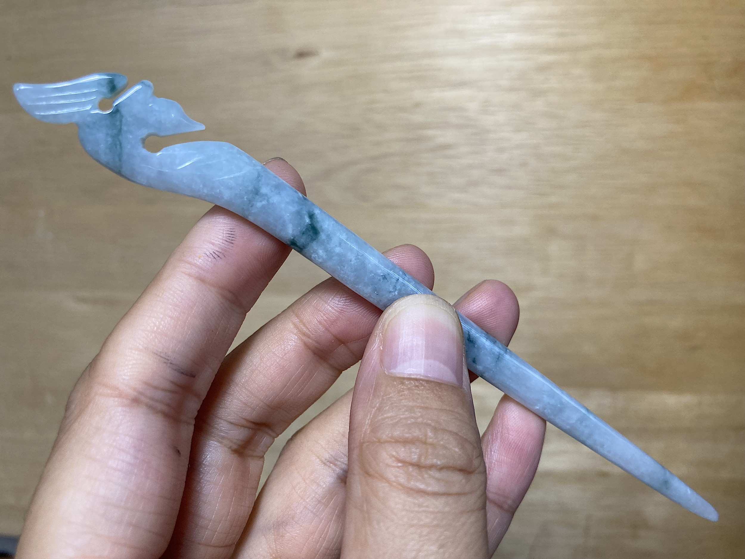 Z14 簪 ミャンマー産 天然 A貨 本翡翠 1本 簪 ほうおう 鳳凰