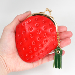 苺がま口小銭入れ（牛革製） 2枚目の画像