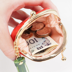 苺がま口小銭入れ（牛革製） 5枚目の画像