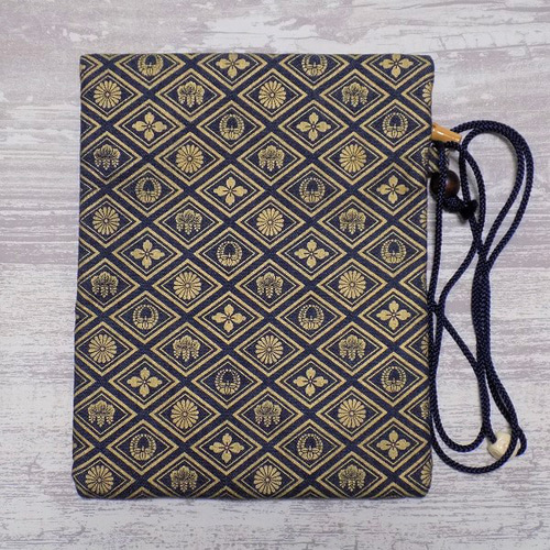 オーダー 金彩工芸 家紋菱 金仕上げ 濃紺デニム地製 「道中財布」 長