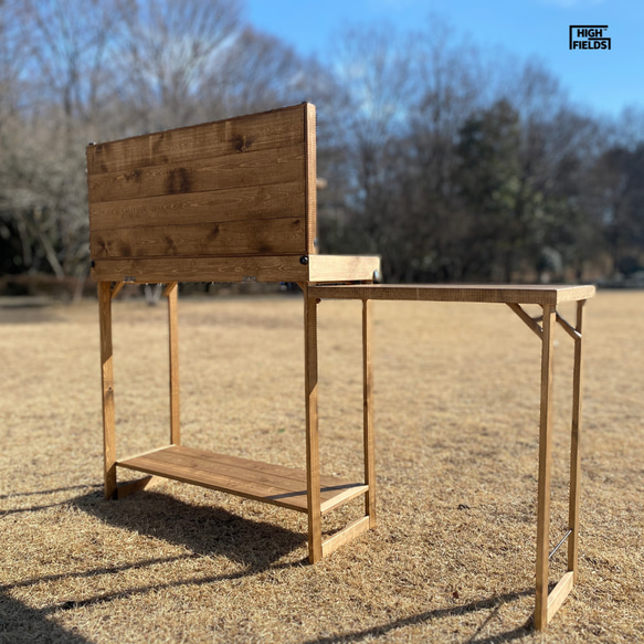 キャンプキッチン台 BOX型 組立式 棚 木製テーブル アウトドア シェルフ 2枚目の画像
