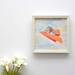 【複製画】「紙飛行機で空の旅」　ハリネズミ　パステルアート　動物　イラスト 3枚目の画像