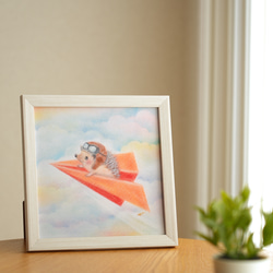 【複製画】「紙飛行機で空の旅」　ハリネズミ　パステルアート　動物　イラスト 4枚目の画像