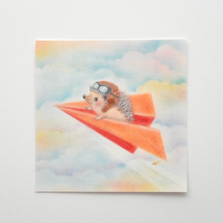【複製画】「紙飛行機で空の旅」　ハリネズミ　パステルアート　動物　イラスト 5枚目の画像