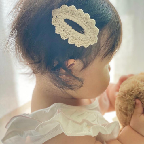 2つ)かぎ針編みレースぱっちんピン】ヘアピン ベビー キッズ 北欧