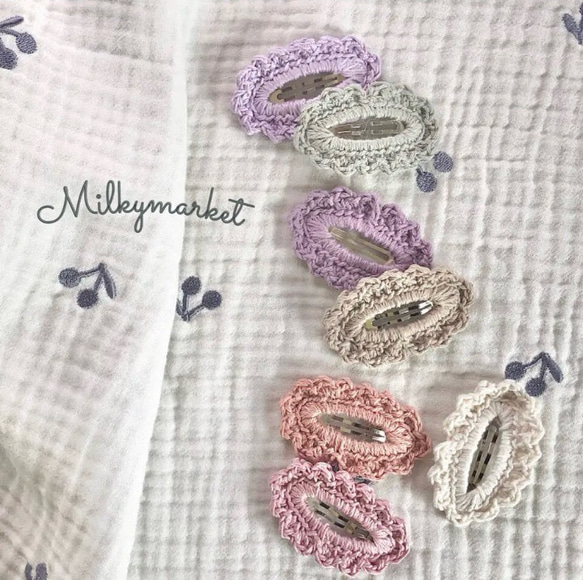 ＊レース編みパッチンピン＊　ハンドメイド ヘアピン【2つ:かぎ針編みパッチンピン】ニット レース編み 毛糸