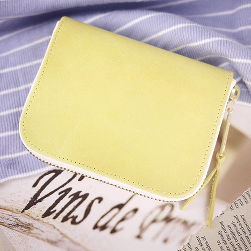 レモンイエロー。定番本革ショートクリップ/ウォレット/財布/小銭入れ