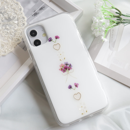 ミルキーホワイト 押し花スマホケース iPhoneケース Android Galaxy
