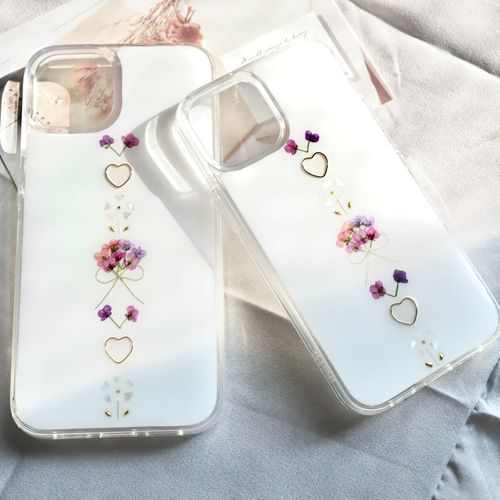 ミルキーホワイト 押し花スマホケース iPhoneケース Android Galaxy