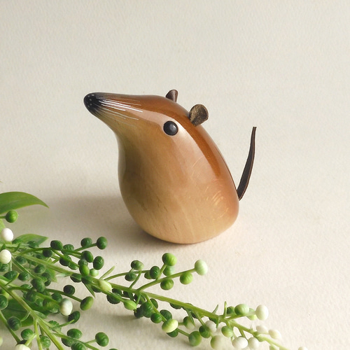 トガリネズミ (☆台付き) shrew / wooden mouse その他置物 工房西岡
