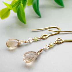 天然石シャンパンクォーツ＆ペリドットピアス 天然 シャンパンクォーツ ペリドット ピアス ステンレス K14GF変更可