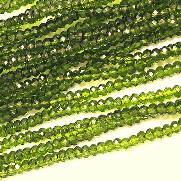 KB007☆お得2連セット☆2x3mm☆カットガラスビーズ☆ボタンカット☆1連約33cm☆グリーン 緑 2枚目の画像