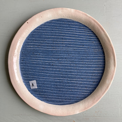 直径22cm 藍色細線大丸皿 4枚目の画像