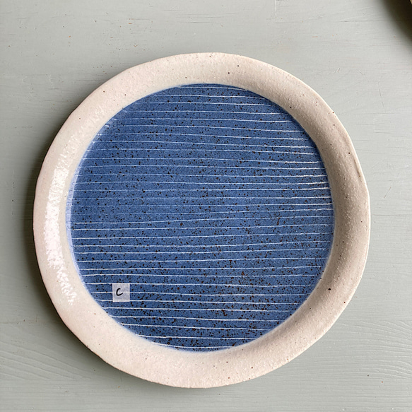 直径22cm 藍色細線大丸皿 8枚目の画像