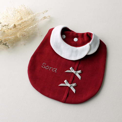 11末まで受注レッド 襟付き スタイ 刺繍名 入れ 大きめ サイズ サンタ