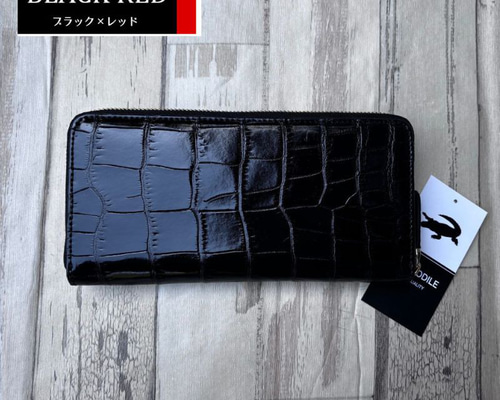 長財布　クロコダイル　ブラック クロコダイル 財布 ブラック ×レッド No103 シャイニングクロコ