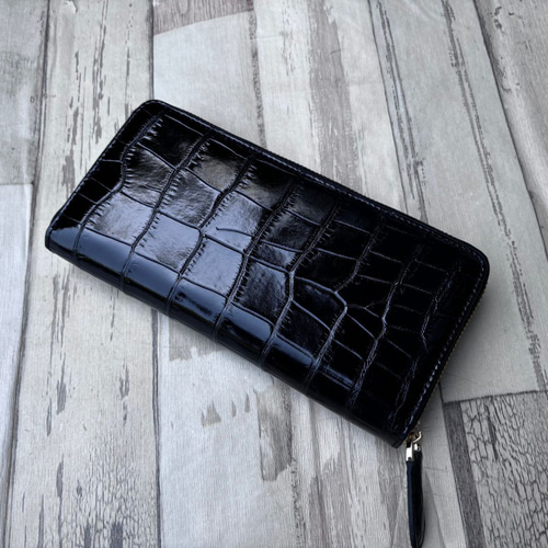クロコダイル 財布 ブラック ×レッド No103 シャイニングクロコ