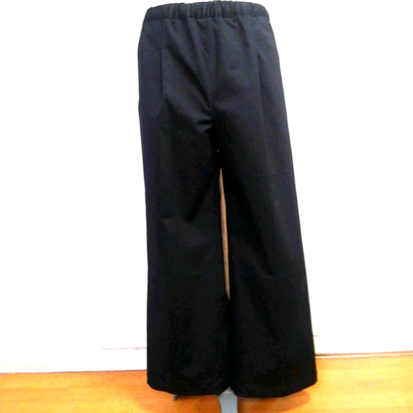 コットン　ストレッチ　ワイドパンツ　ブラックパンツ ロングパンツ　黒　綿　Lサイズ 1枚目の画像