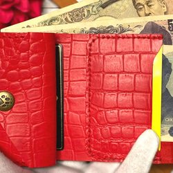❤【高級感×可愛い♪】大人オシャレな総本革手紙型コンパクトミニ財布♪大人な赤 クロコダイル柄 買い物が楽しくなる♪ 3枚目の画像