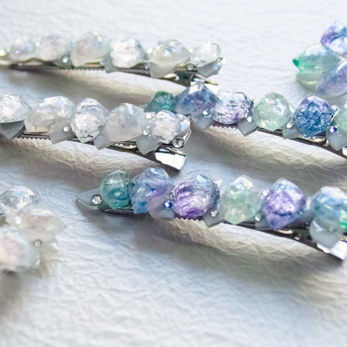 石の花 ヘアクリップ-菫青石- 鉱石風 バレッタ変更可 ヘアクリップ