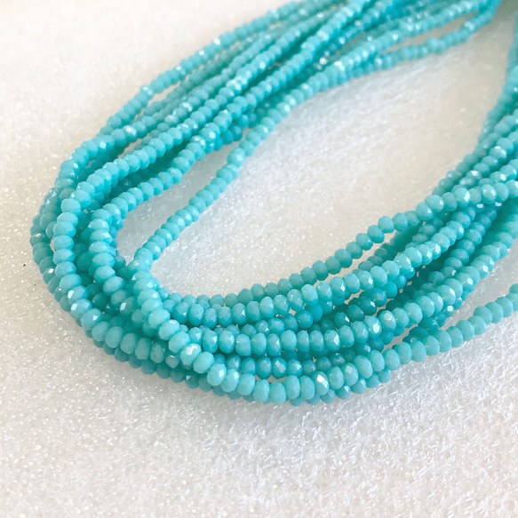 KB016☆お得2連セット☆2x3mm☆カットガラスビーズ☆ボタンカット☆1連約36cm☆ターコイズブルー 2枚目の画像