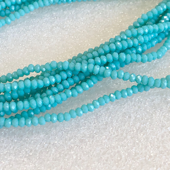 KB016☆お得2連セット☆2x3mm☆カットガラスビーズ☆ボタンカット☆1連約36cm☆ターコイズブルー 3枚目の画像