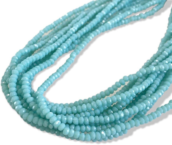 KB016☆お得2連セット☆2x3mm☆カットガラスビーズ☆ボタンカット☆1連約36cm☆ターコイズブルー 1枚目の画像