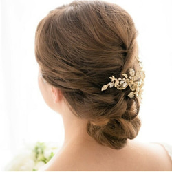 フラワー＆リーフモチーフのヘッドドレス 小枝アクセサリー ヘアアクセサリー  ゴールド 結婚式 花嫁 E45G 12枚目の画像